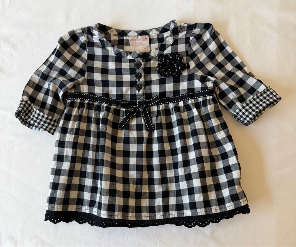 Genuine Kids By OshKosh Black & White Plaid Blouse Girls Size 3T